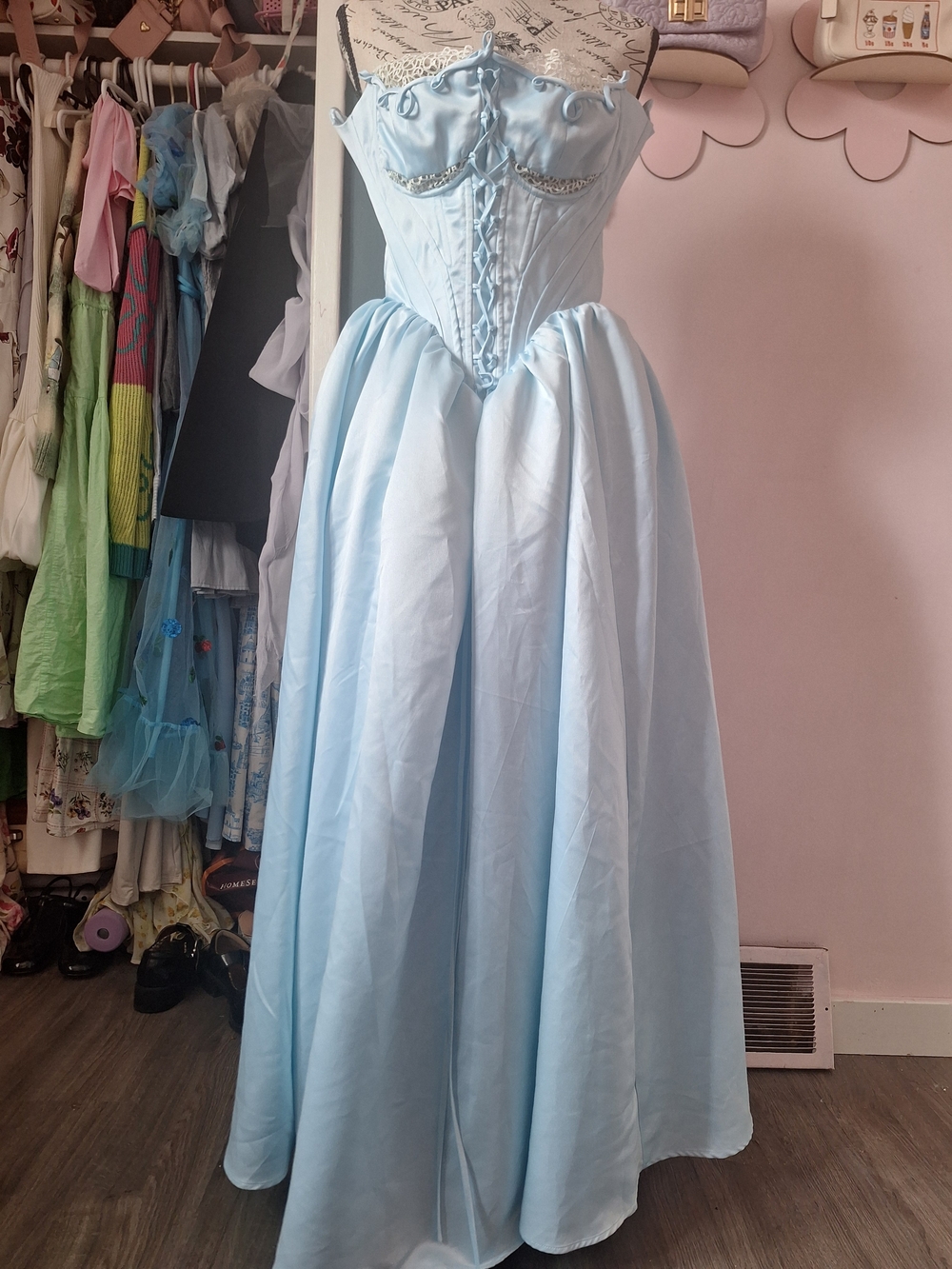 Light Blue Satin Ball Gown Corset Dress